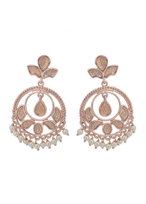 Estelle Rose Gold Stylish Fancy Party Wear Pearl Earrings - Indian Silk House Agencies