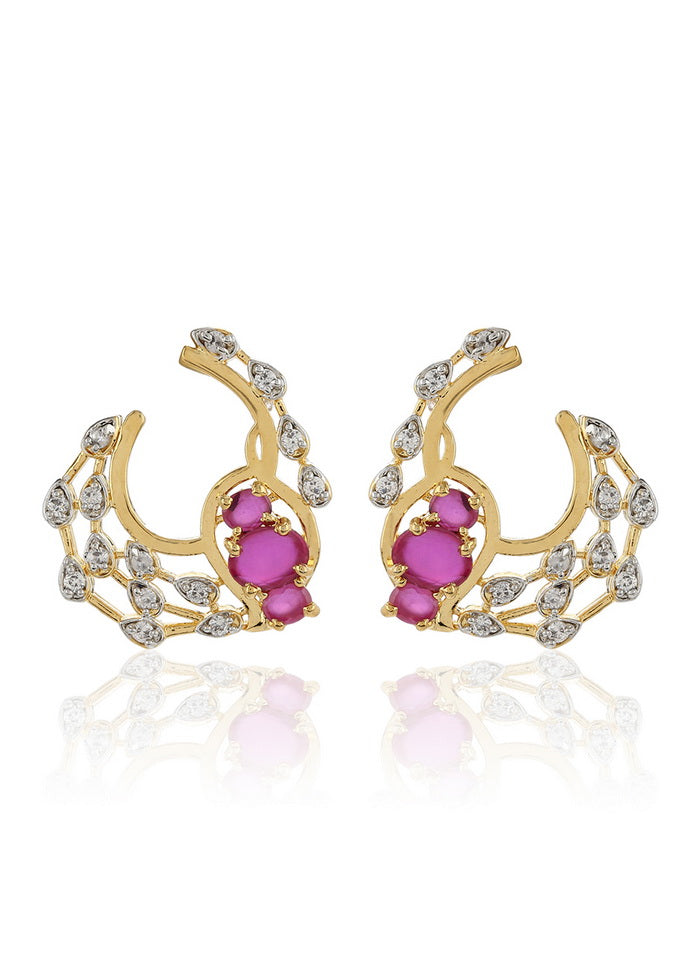 Estelle Pink and White AD Stone Stud - Indian Silk House Agencies