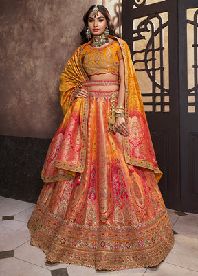 3 Pc Yellow Silk Semi Stitched Lehenga Set