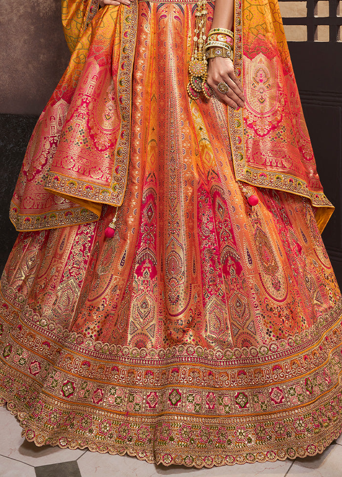 3 Pc Yellow Silk Semi Stitched Lehenga Set