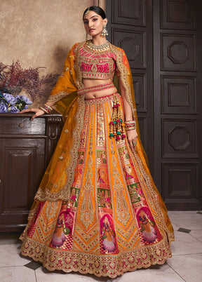 3 Pc Yellow Silk Semi Stitched Lehenga Set