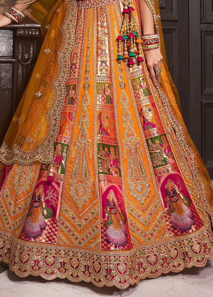 3 Pc Yellow Silk Semi Stitched Lehenga Set