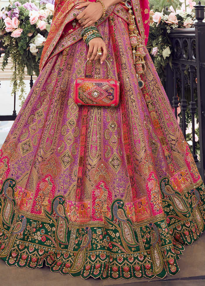 3 Pc Multicolor Silk Semi Stitched Lehenga Set