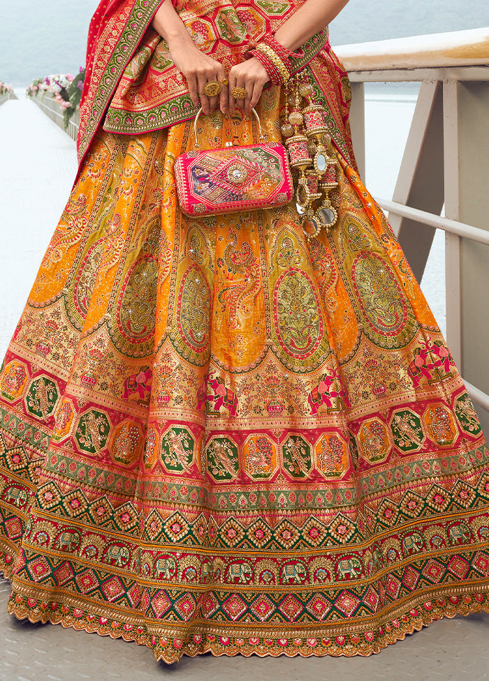 3 Pc Yellow Silk Semi Stitched Lehenga Set