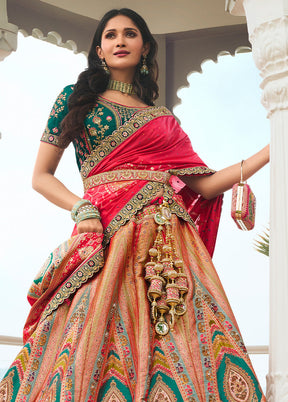 3 Pc Multicolor Silk Semi Stitched Lehenga Set