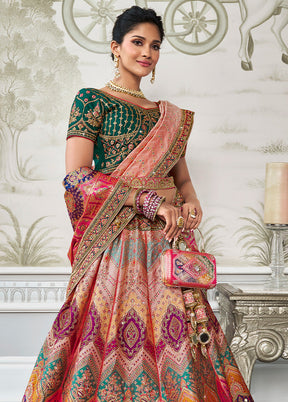 3 Pc Multicolor Silk Semi Stitched Lehenga Set