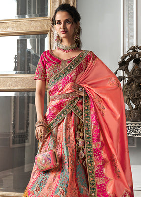 3 Pc Multicolor Silk Semi Stitched Lehenga Set