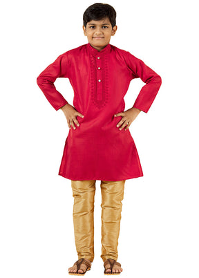 2 Pc Red Pure Cotton Kurta Pajama Set - Indian Silk House Agencies