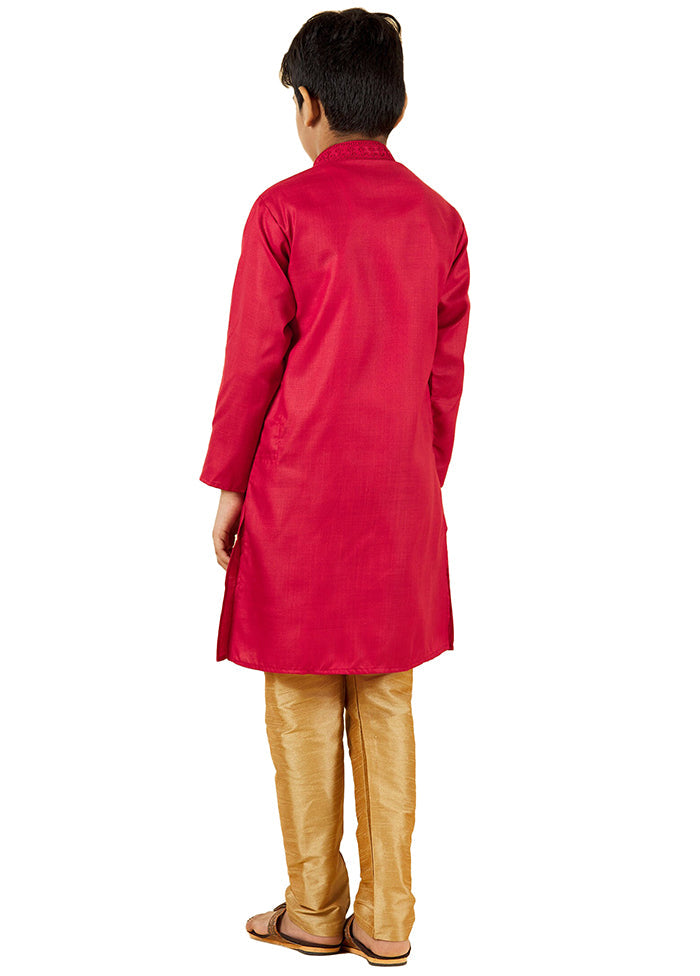 2 Pc Red Pure Cotton Kurta Pajama Set - Indian Silk House Agencies