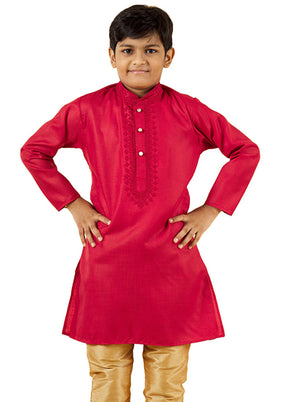 2 Pc Red Pure Cotton Kurta Pajama Set - Indian Silk House Agencies