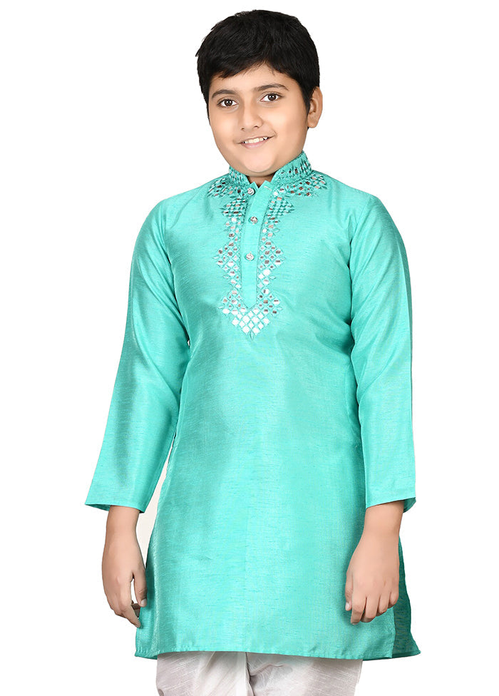 2 Pc Sea Green Pure Cotton Kurta Pajama Set - Indian Silk House Agencies