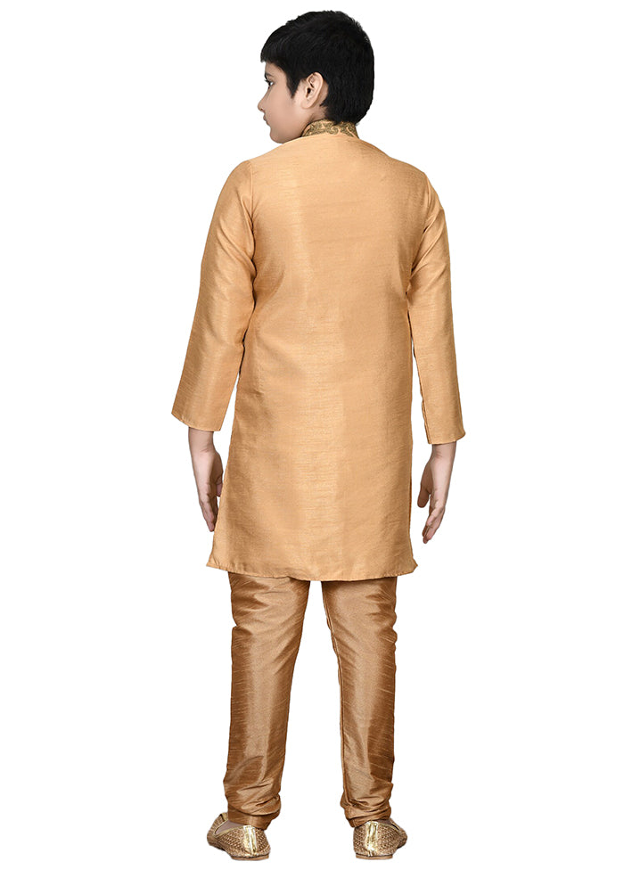 2 Pc Gold Dupion Silk Kurta Pajama Set - Indian Silk House Agencies