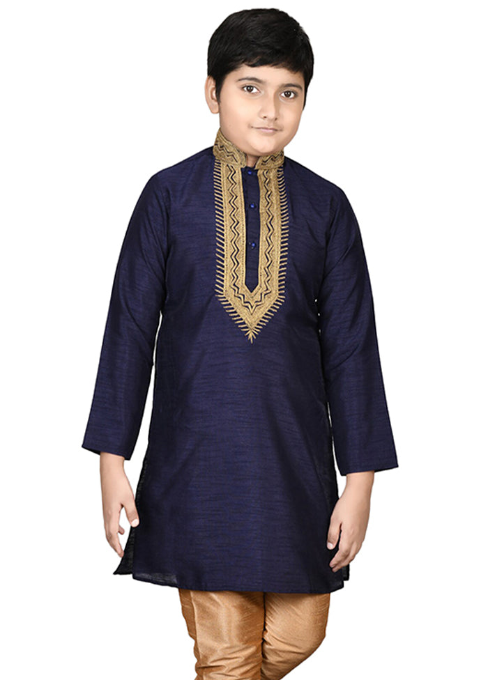 2 Pc Navy Blue Pure Cotton Kurta Pajama Set - Indian Silk House Agencies