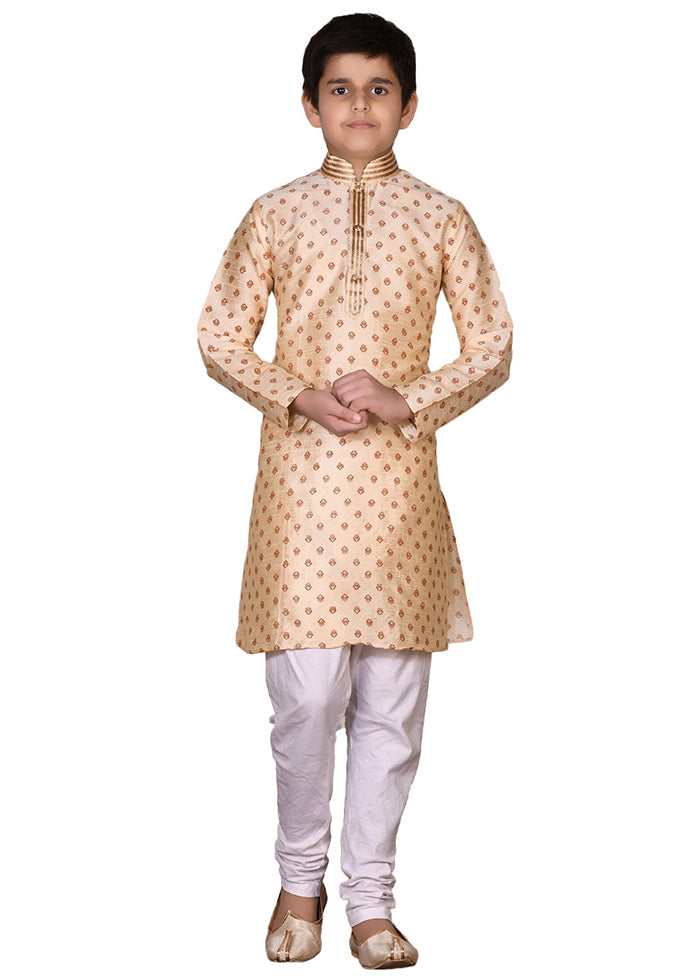 2 Pc Beige Dupion Silk Kurta Pajama Set - Indian Silk House Agencies