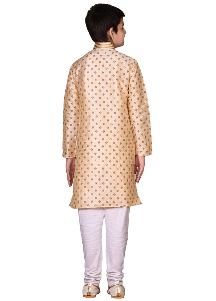 2 Pc Beige Dupion Silk Kurta Pajama Set - Indian Silk House Agencies