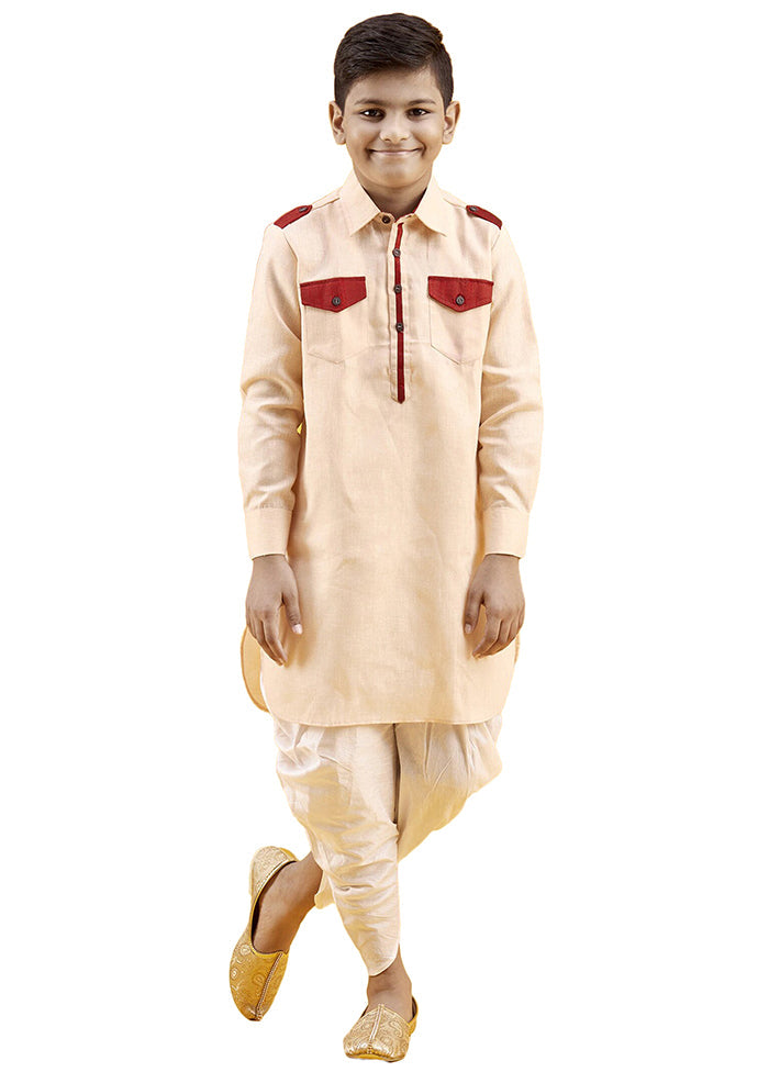 2 Pc Beige Pure Cotton Kurta Pajama Set - Indian Silk House Agencies