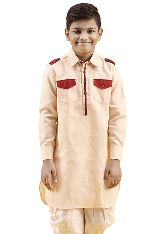 2 Pc Beige Pure Cotton Kurta Pajama Set - Indian Silk House Agencies