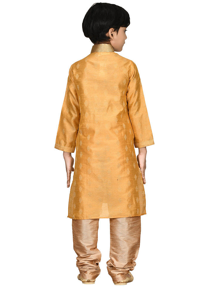 2 Pc Orange Dupion Silk Kurta Pajama Set - Indian Silk House Agencies