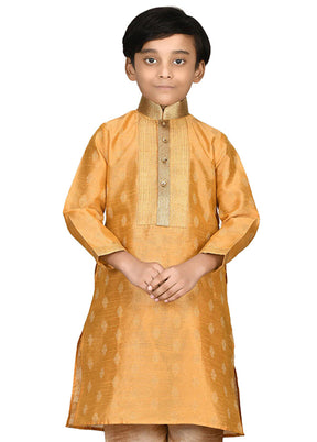 2 Pc Orange Dupion Silk Kurta Pajama Set - Indian Silk House Agencies