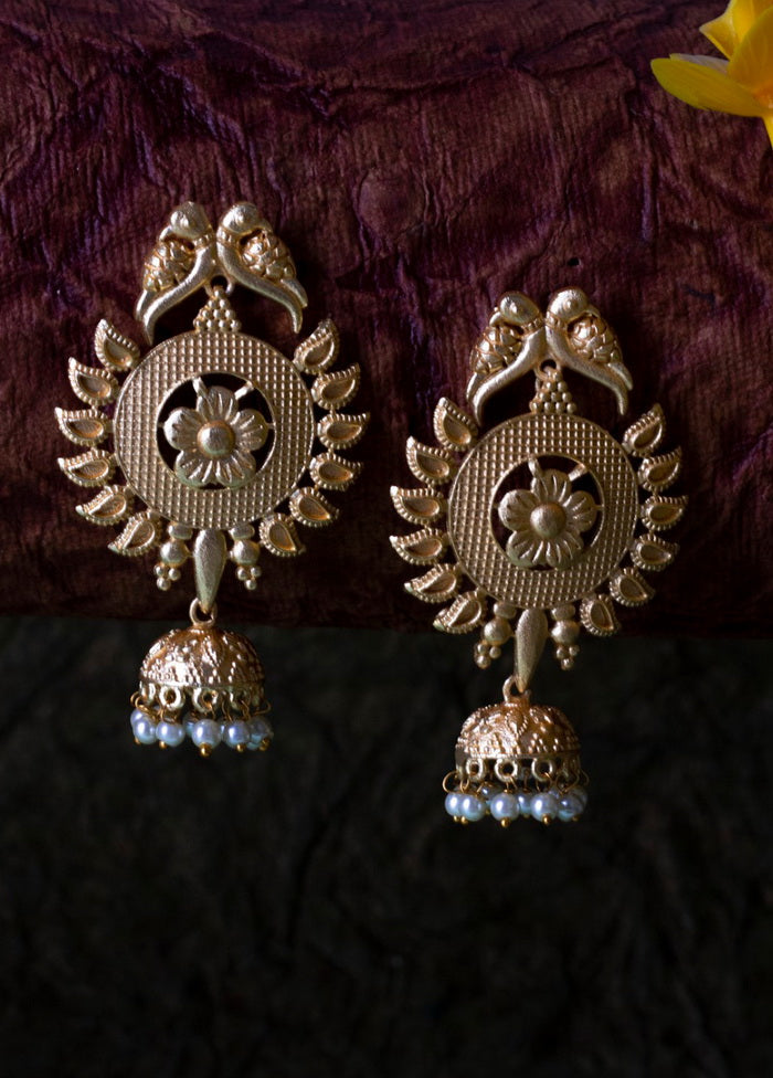 Matt Gold Finish Brass Pearl Bead Drop Jhumka Earring - Indian Silk House Agencies