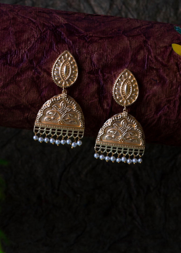 Matt Gold Finish Brass Pearl Bead Drop Dangler Earring - Indian Silk House Agencies