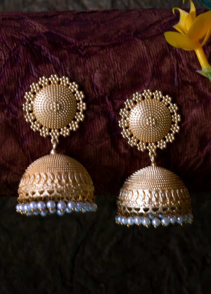 Matt Gold Finish Brass Pearl Bead Drop Jhumka Earring - Indian Silk House Agencies