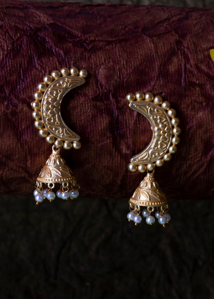 Matt Gold Finish Brass Pearl Bead Drop Jhumka Earring - Indian Silk House Agencies