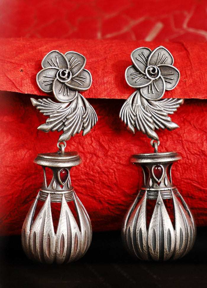 Drop Motif Silver Toned Earrings - Indian Silk House Agencies