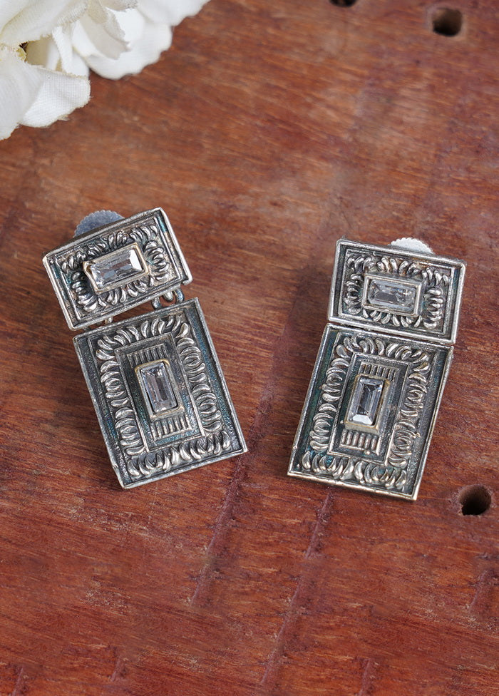 Rectangle Shape Silver Tone Brass Earrings - Indian Silk House Agencies