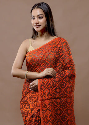 Orange Tant Jamdani Saree Without Blouse Piece - Indian Silk House Agencies