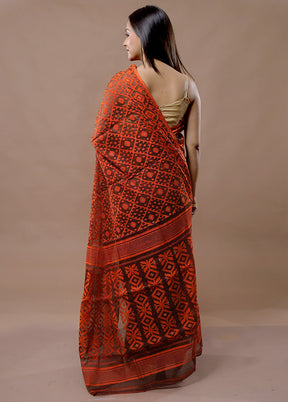 Orange Tant Jamdani Saree Without Blouse Piece - Indian Silk House Agencies