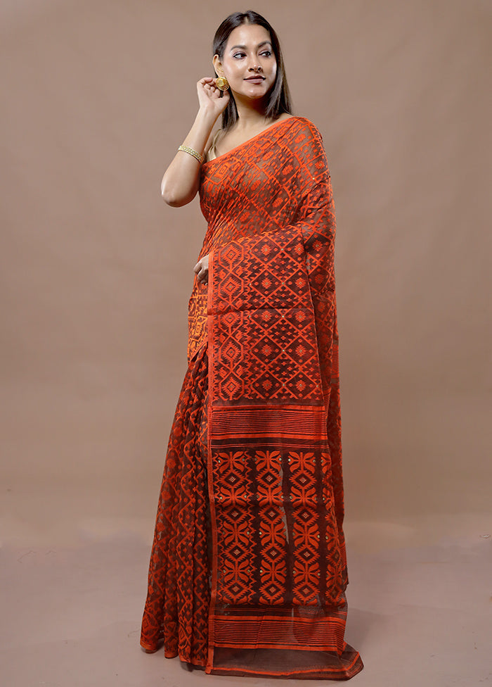 Orange Tant Jamdani Saree Without Blouse Piece - Indian Silk House Agencies