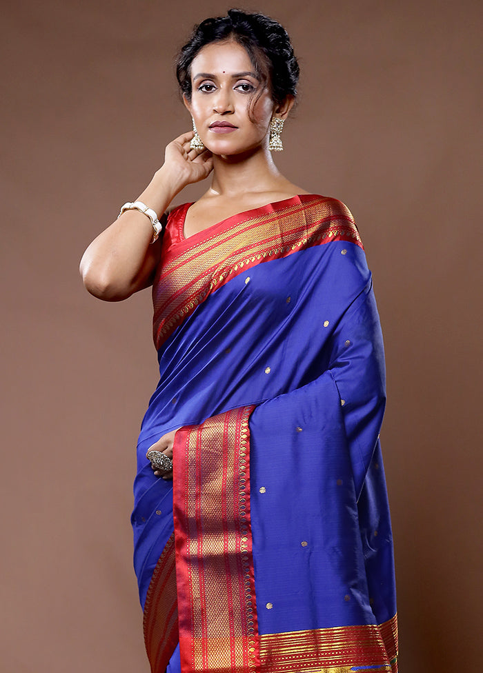 Blue Dupion Silk Saree With Blouse Piece - Indian Silk House Agencies