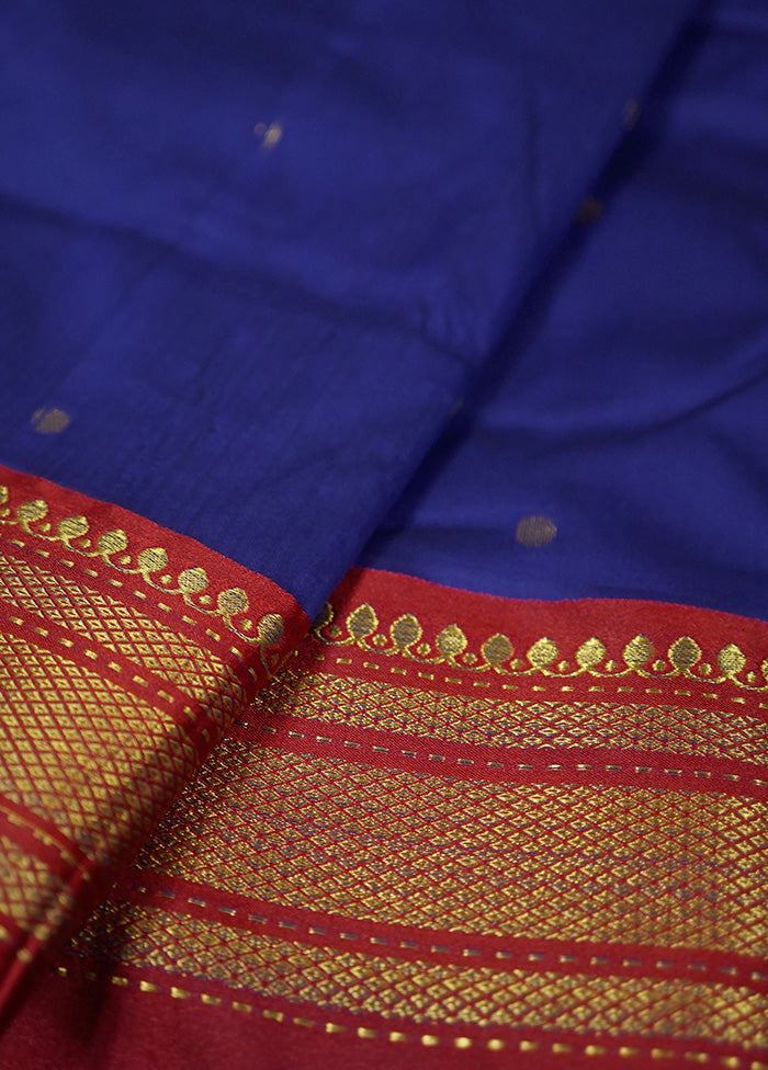 Blue Dupion Silk Saree With Blouse Piece - Indian Silk House Agencies