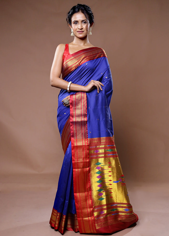 Blue Dupion Silk Saree With Blouse Piece - Indian Silk House Agencies