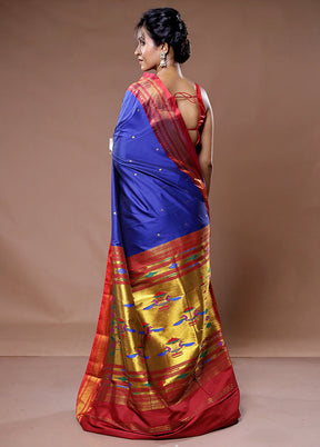 Blue Dupion Silk Saree With Blouse Piece - Indian Silk House Agencies