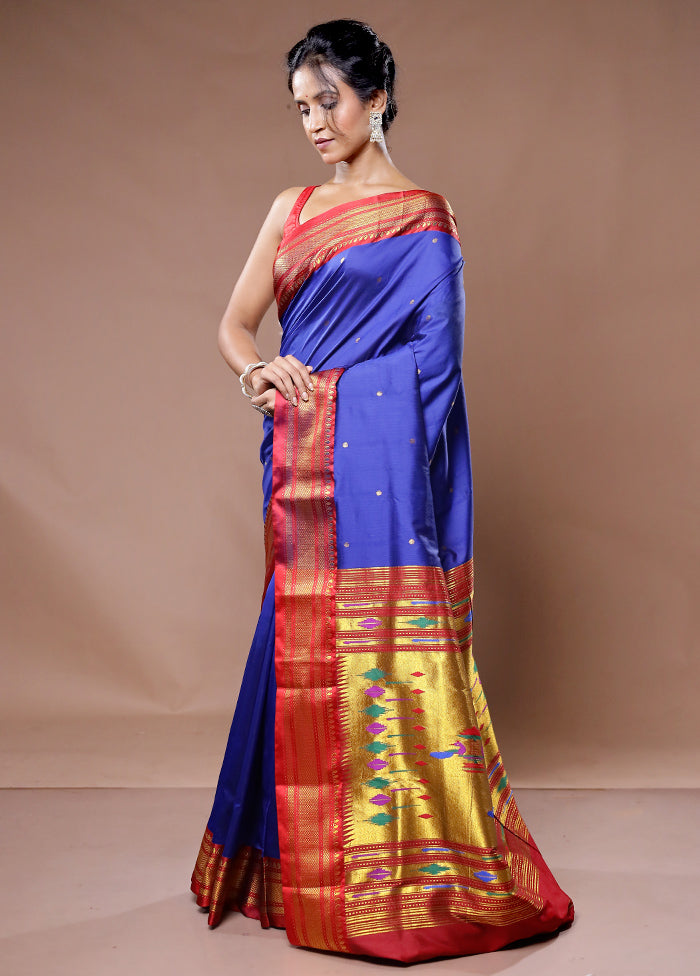 Blue Dupion Silk Saree With Blouse Piece - Indian Silk House Agencies