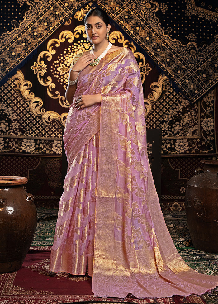 Pink Banarasi Silk Saree With Blouse Piece