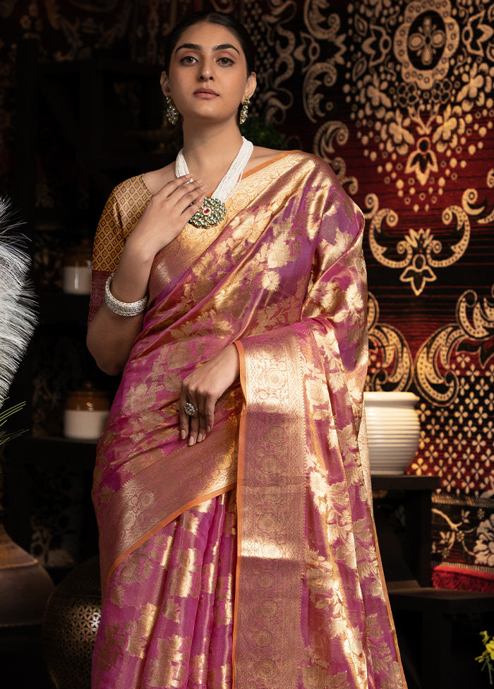 Purple Banarasi Silk Saree With Blouse Piece