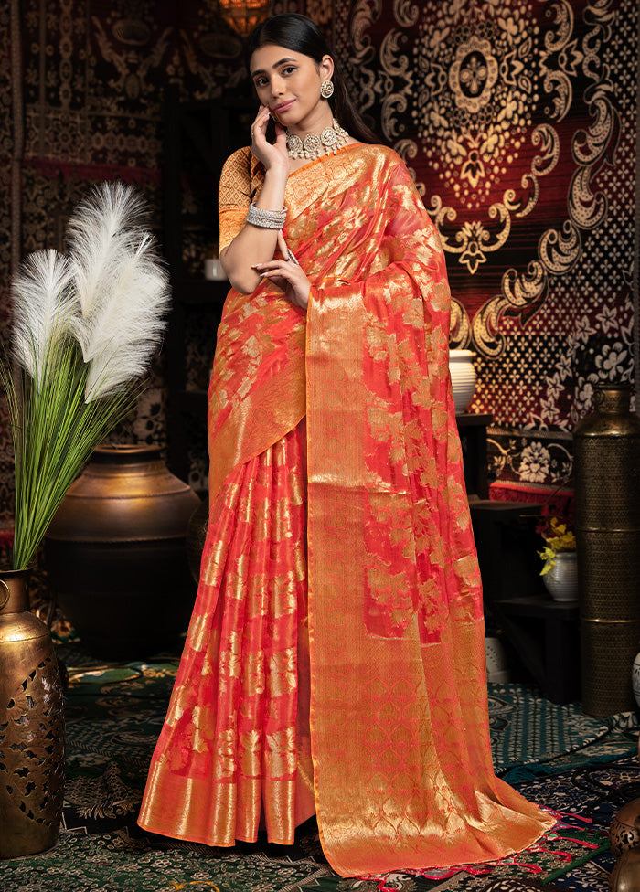 Red Banarasi Silk Saree With Blouse Piece