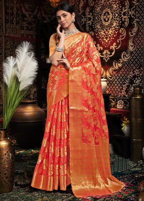 Red Banarasi Silk Saree With Blouse Piece