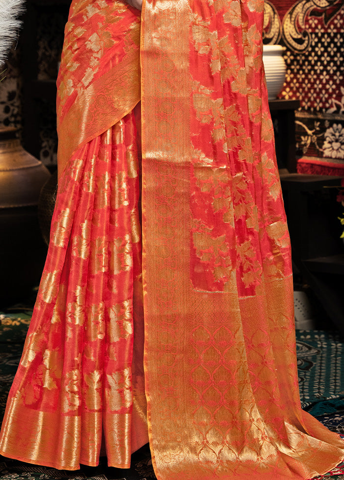 Red Banarasi Silk Saree With Blouse Piece