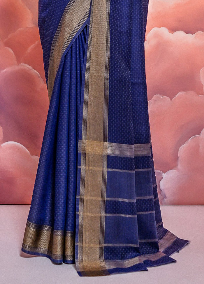 Blue Cotton Saree With Blouse Piece