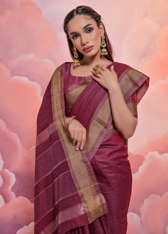 Maroon Cotton Saree With Blouse Piece