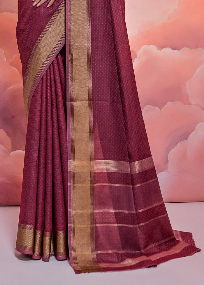 Maroon Cotton Saree With Blouse Piece