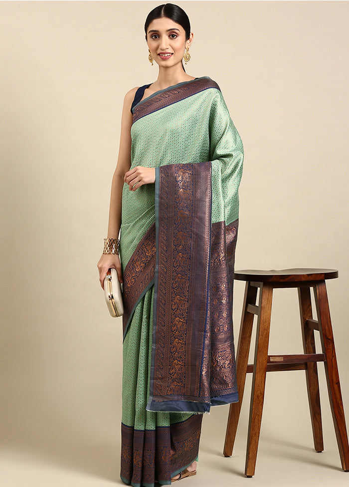 Sea Green Spun Silk Saree With Blouse Piece