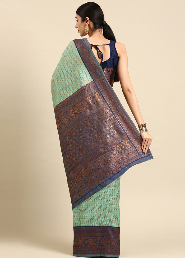 Sea Green Spun Silk Saree With Blouse Piece