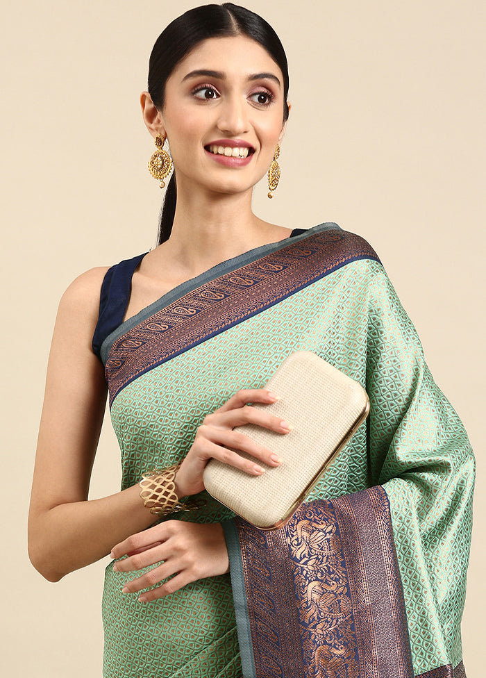 Sea Green Spun Silk Saree With Blouse Piece