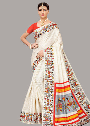 Cream Spun Silk Woven Saree With Blouse Piece - Indian Silk House Agencies