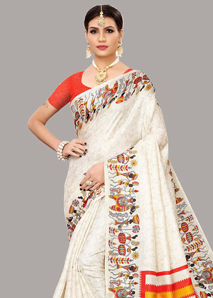 Cream Spun Silk Woven Saree With Blouse Piece - Indian Silk House Agencies